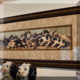 A23. ”The Tug of War” framed puppies and kittens print. Frame: 16” x 34” 